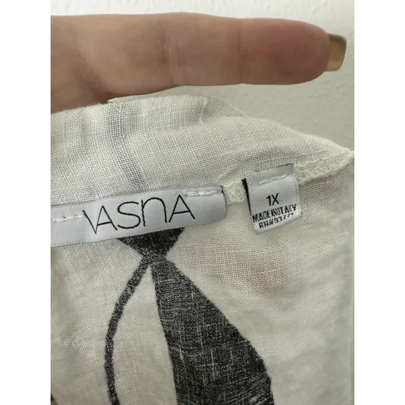 Vasna 100% Linen Fish Print Dress Plus Sz 1X Pockets Lagenlook Coastal Beach Art - Picture 4 of 10